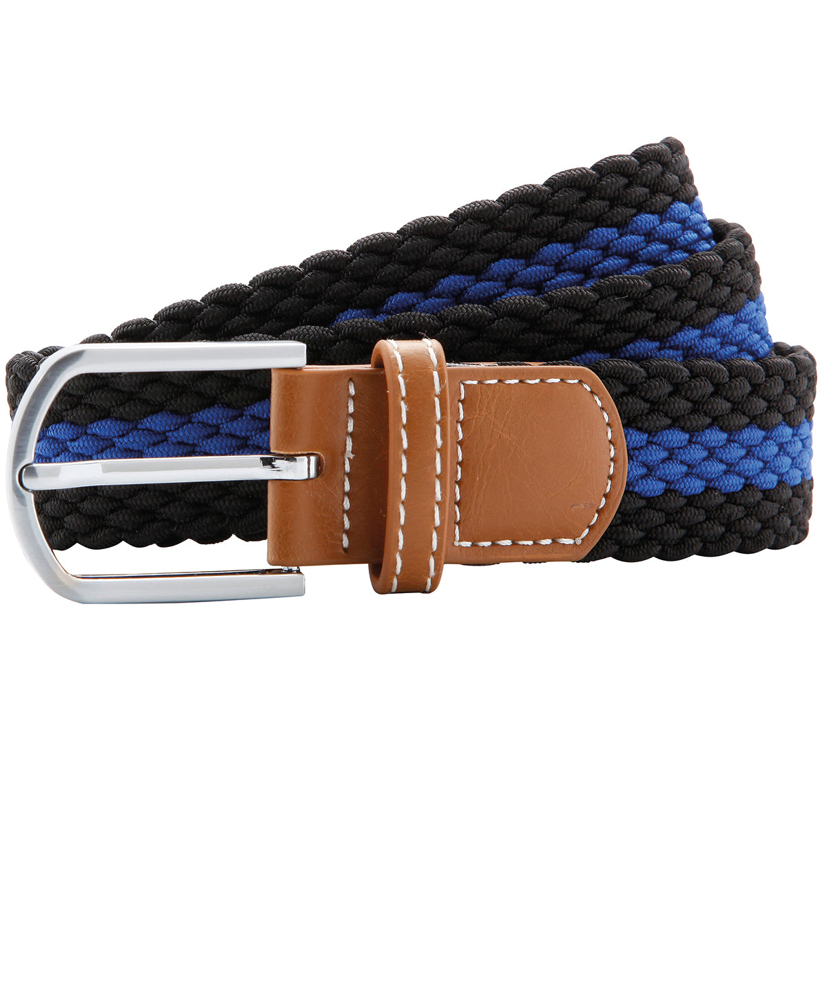 Two-colour stripe braid stretch belt - Black/Royal