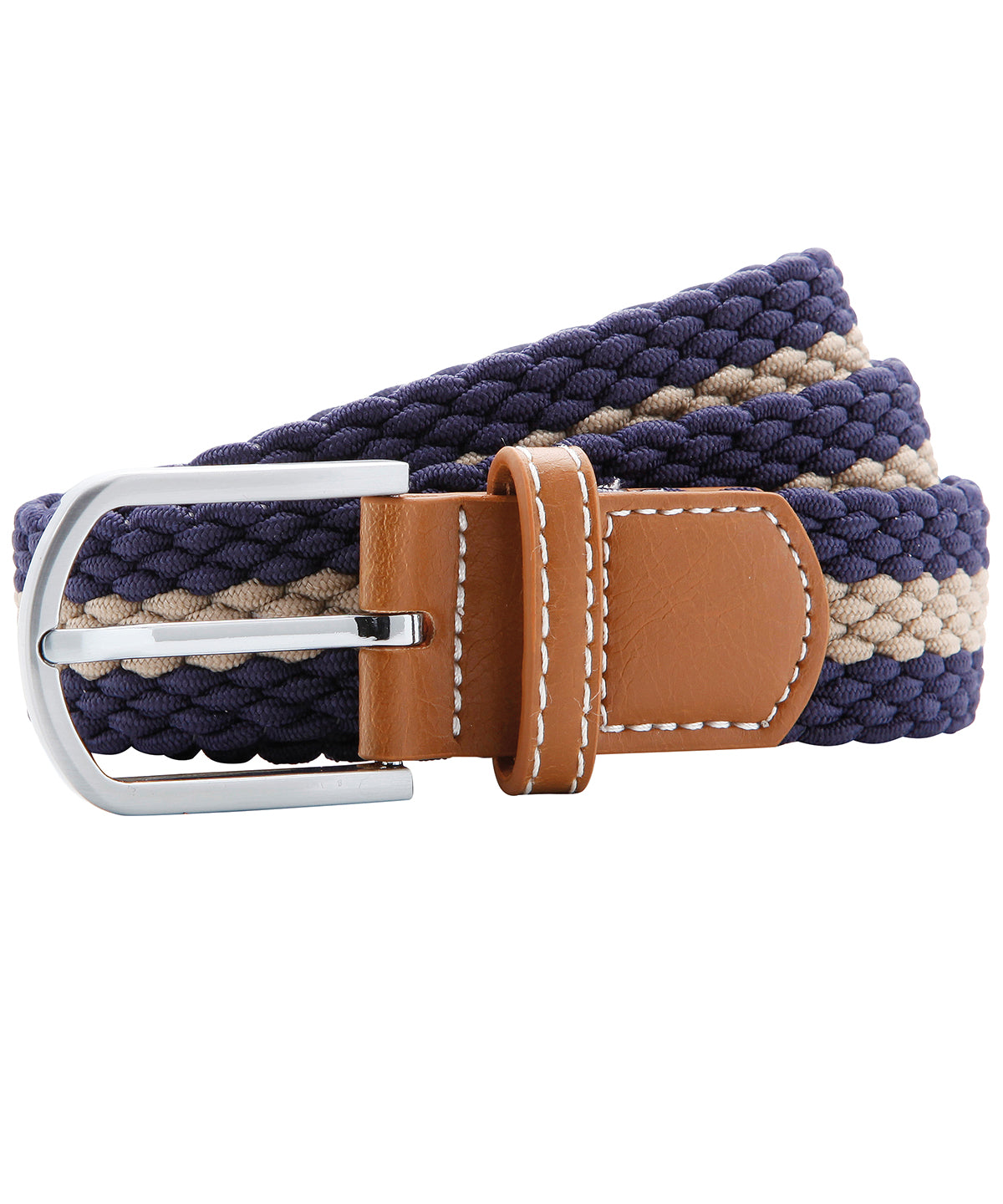 Two-colour stripe braid stretch belt - Navy/Khaki