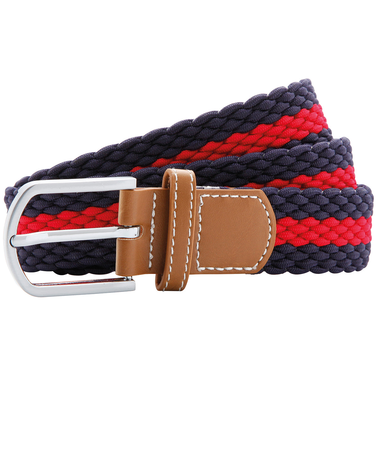 Two-colour stripe braid stretch belt - Navy/Red