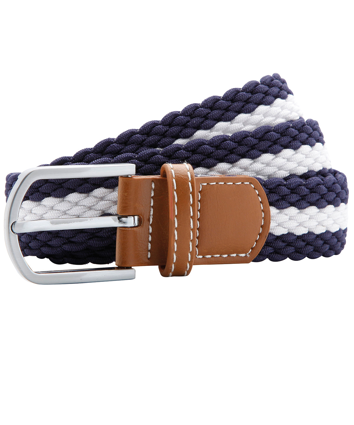 Two-colour stripe braid stretch belt - Navy/White