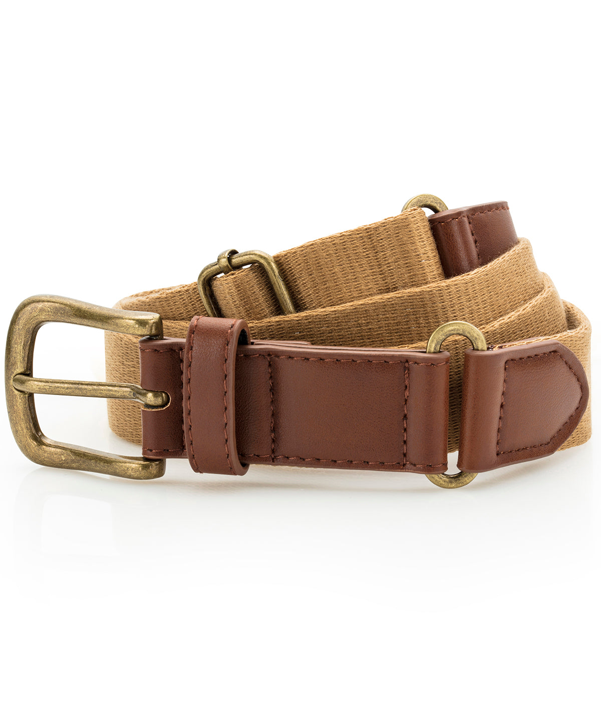 Faux leather and canvas belt - Camel