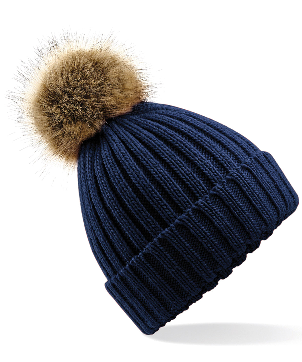 Fur pop pom chunky beanie - Navy