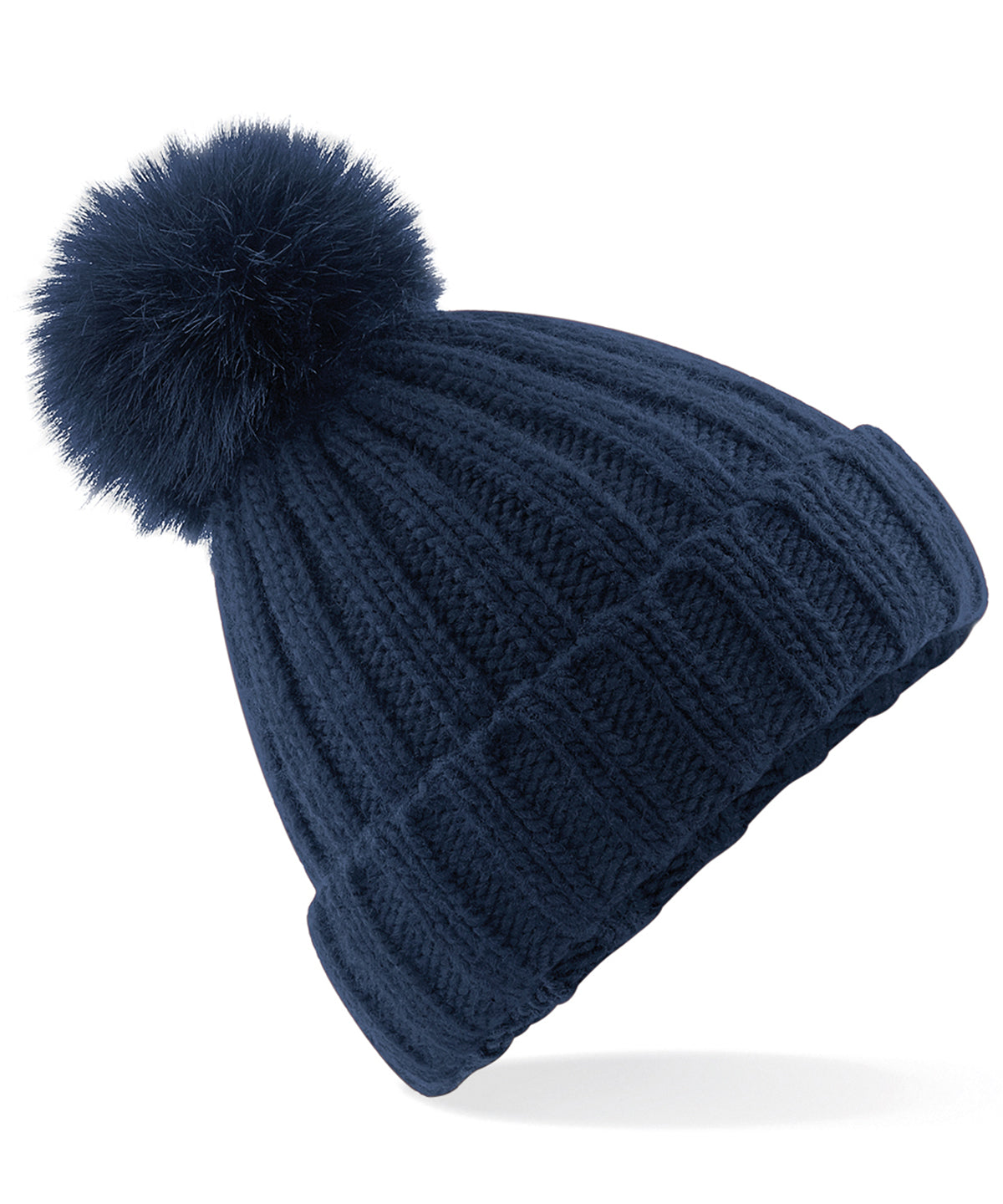 Verbier fur pop pom chunky beanie - Navy