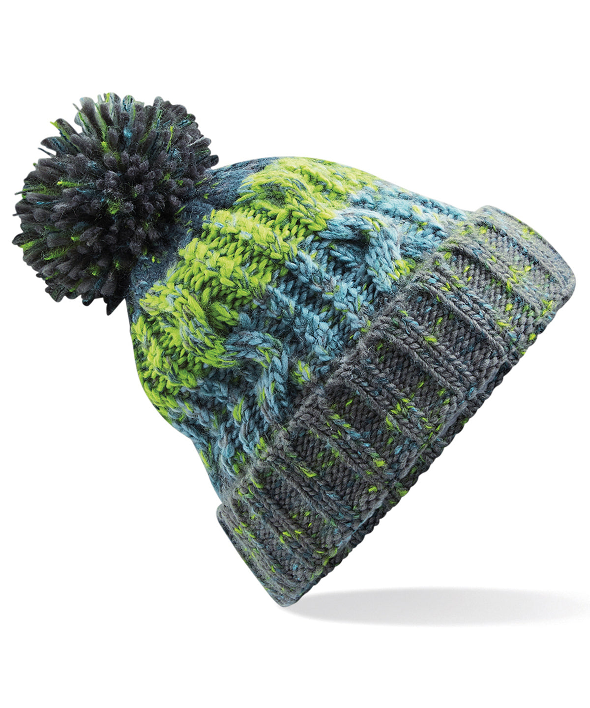 Corkscrew pom pom beanie - Electric Grey