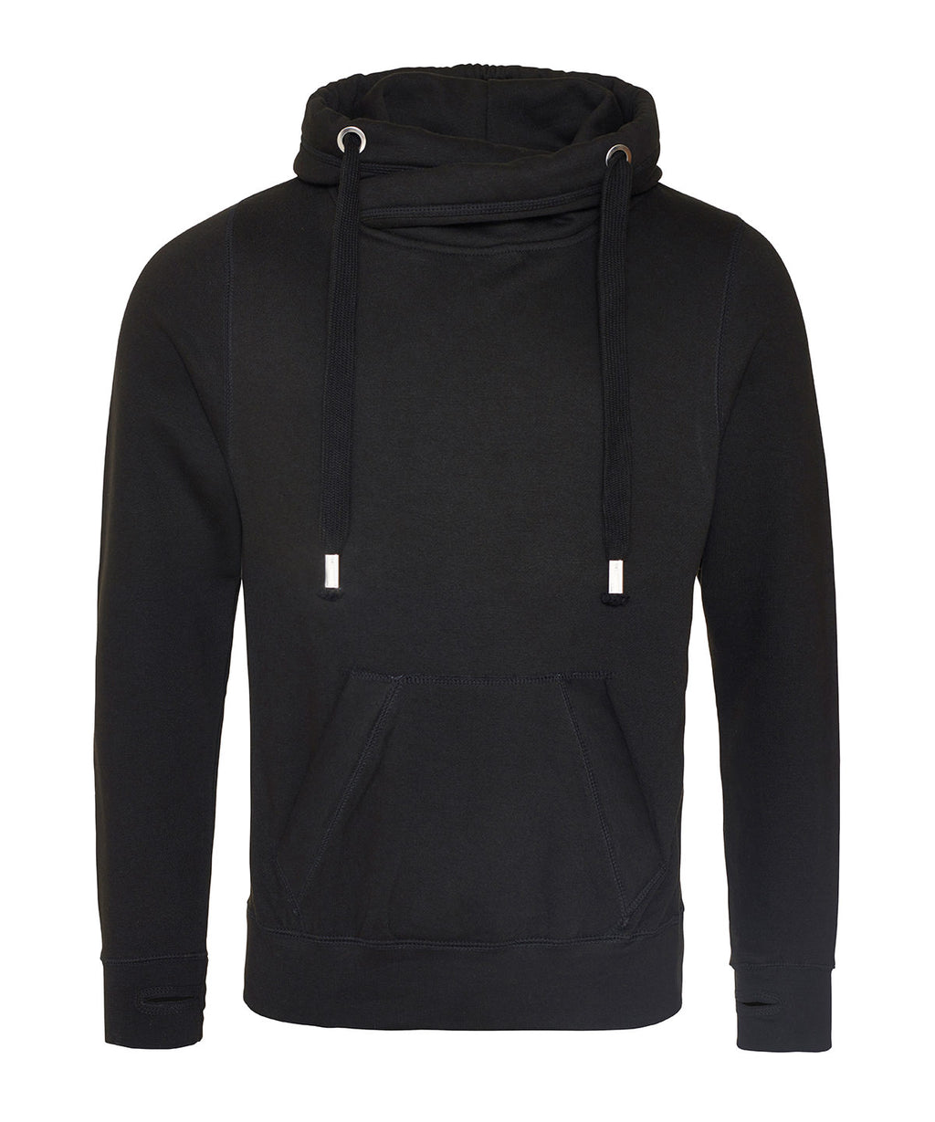 Cross neck hoodie - Jet Black