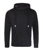 Cross neck hoodie - Jet Black