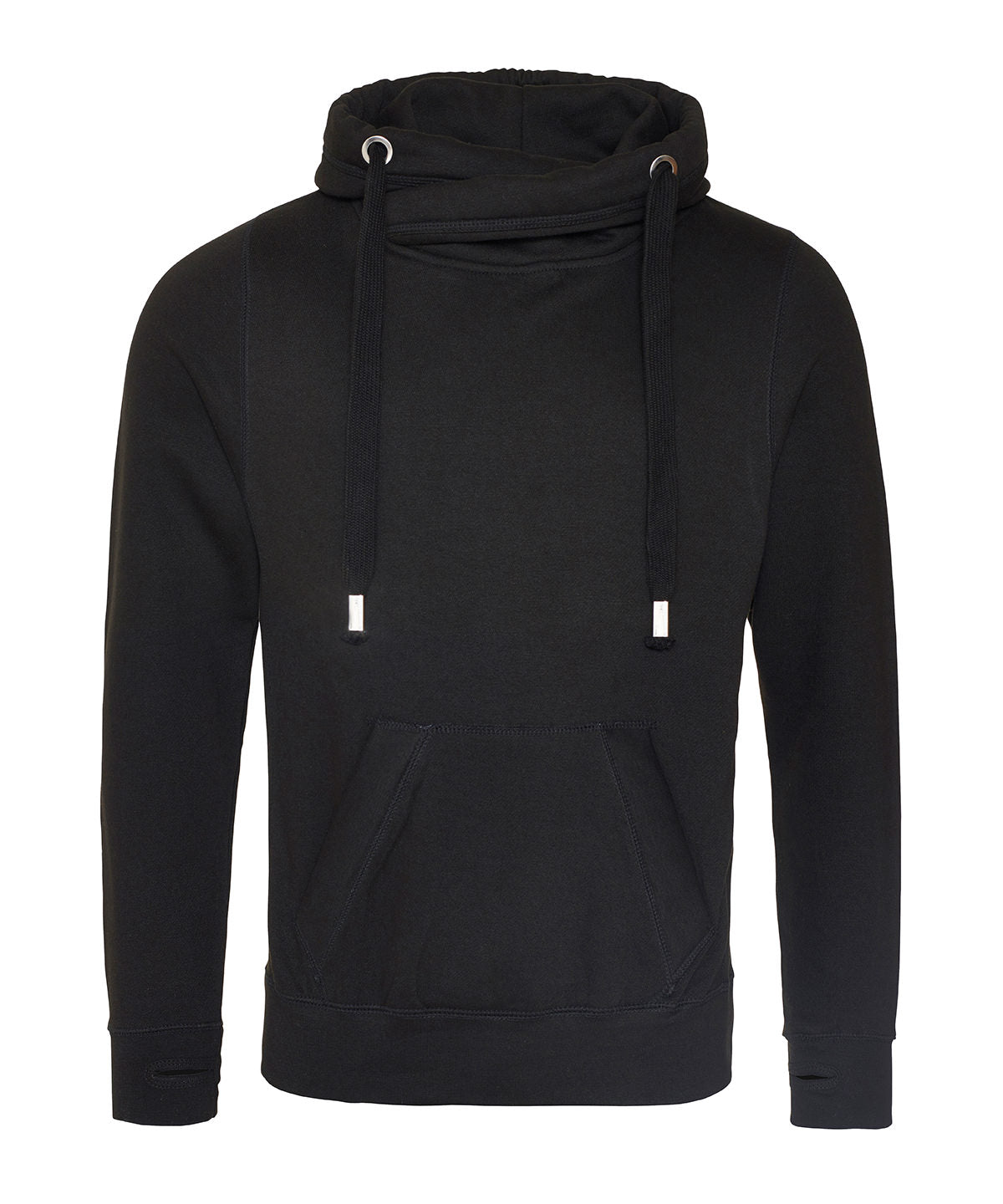 Cross neck hoodie - Jet Black