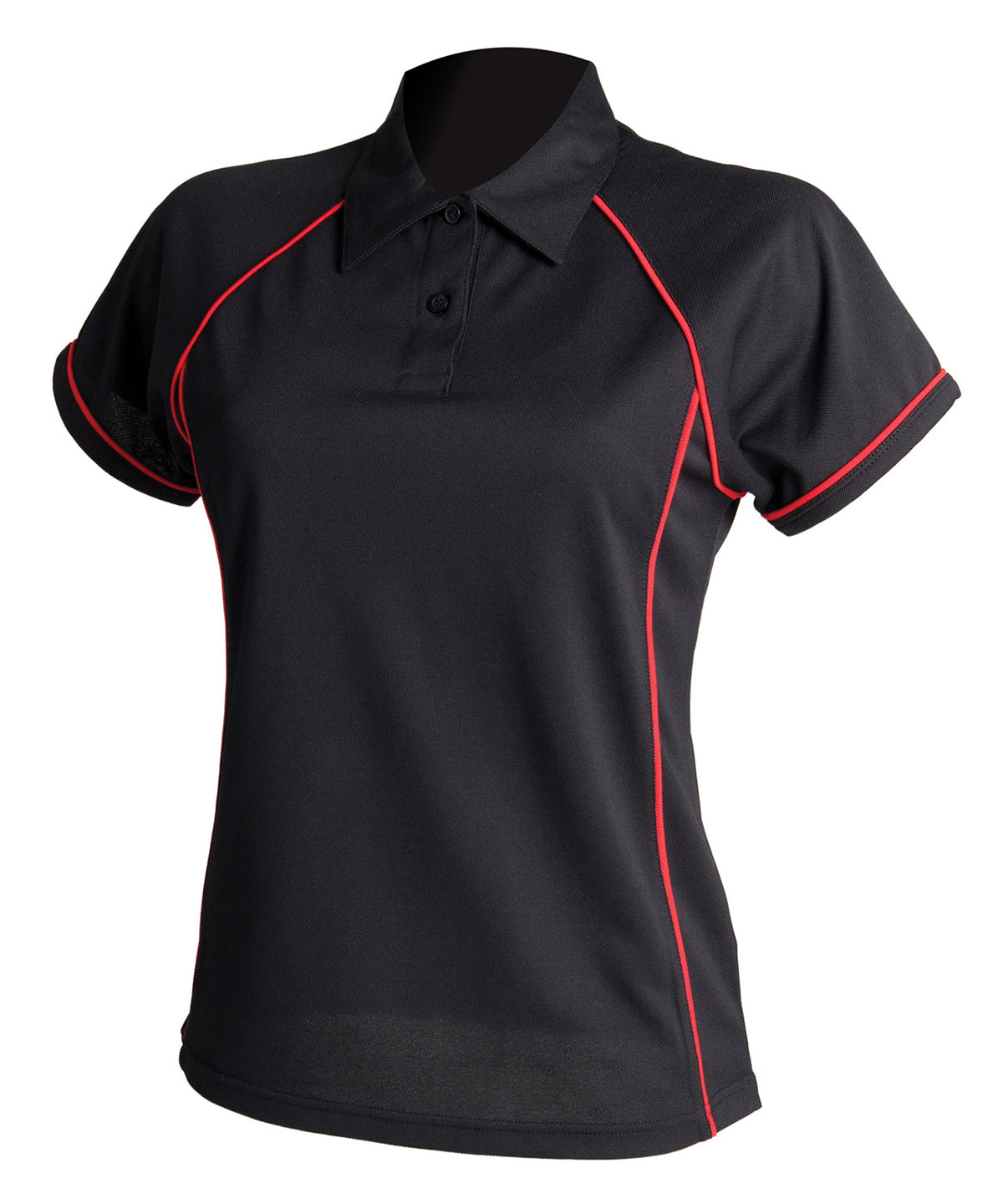 Women's piped performance polo - Black/Red
