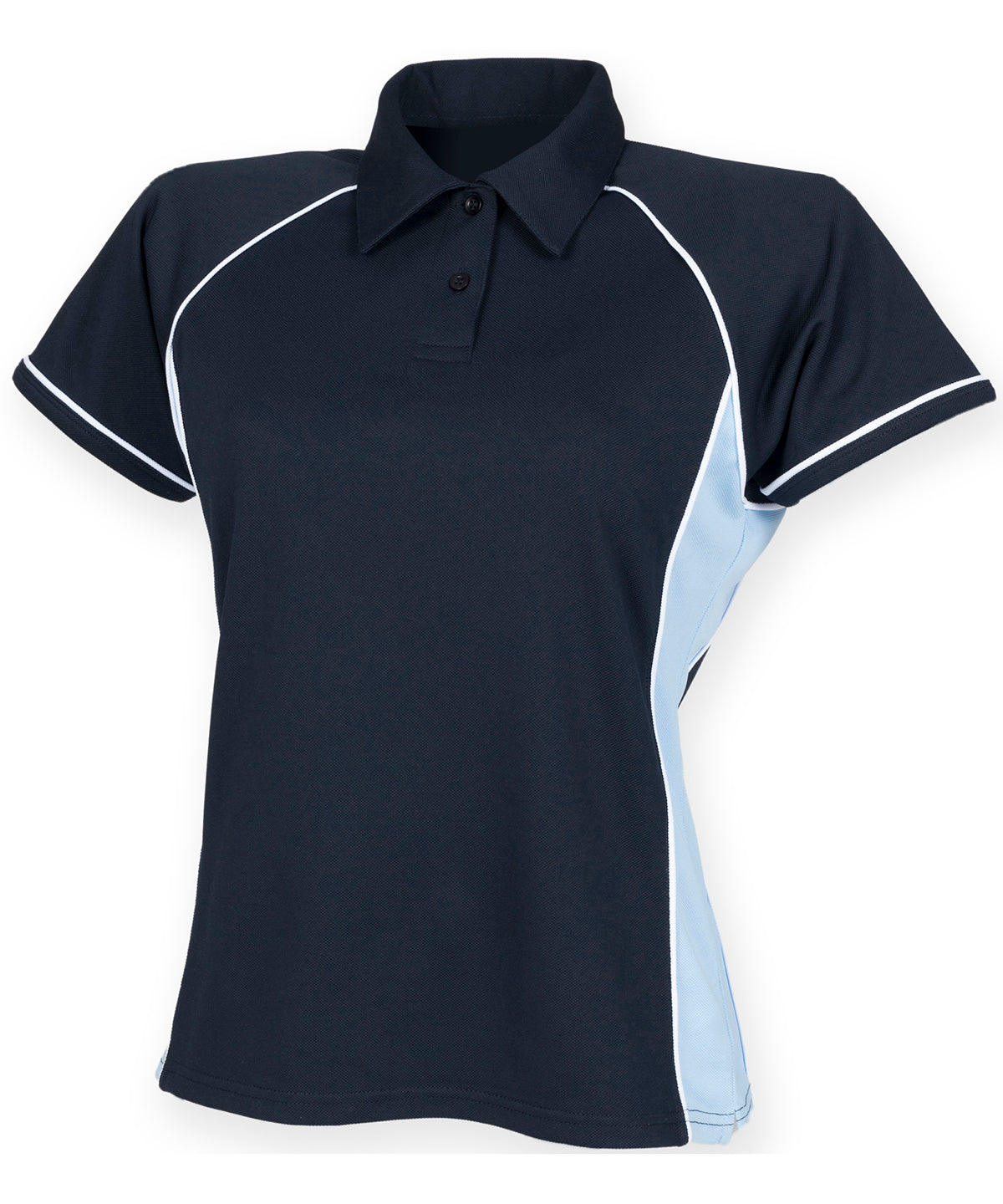Women's piped performance polo - Navy/Sky/White