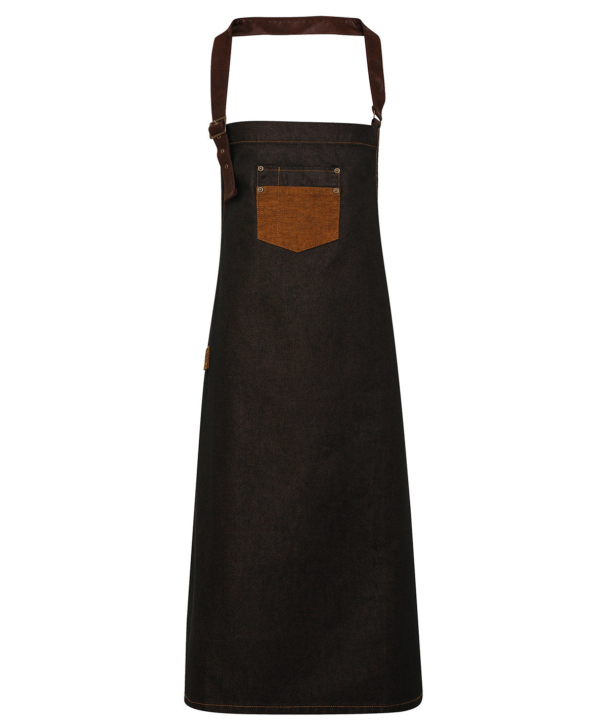 Division waxed-look denim bib apron with faux leather - Black/Tan Denim
