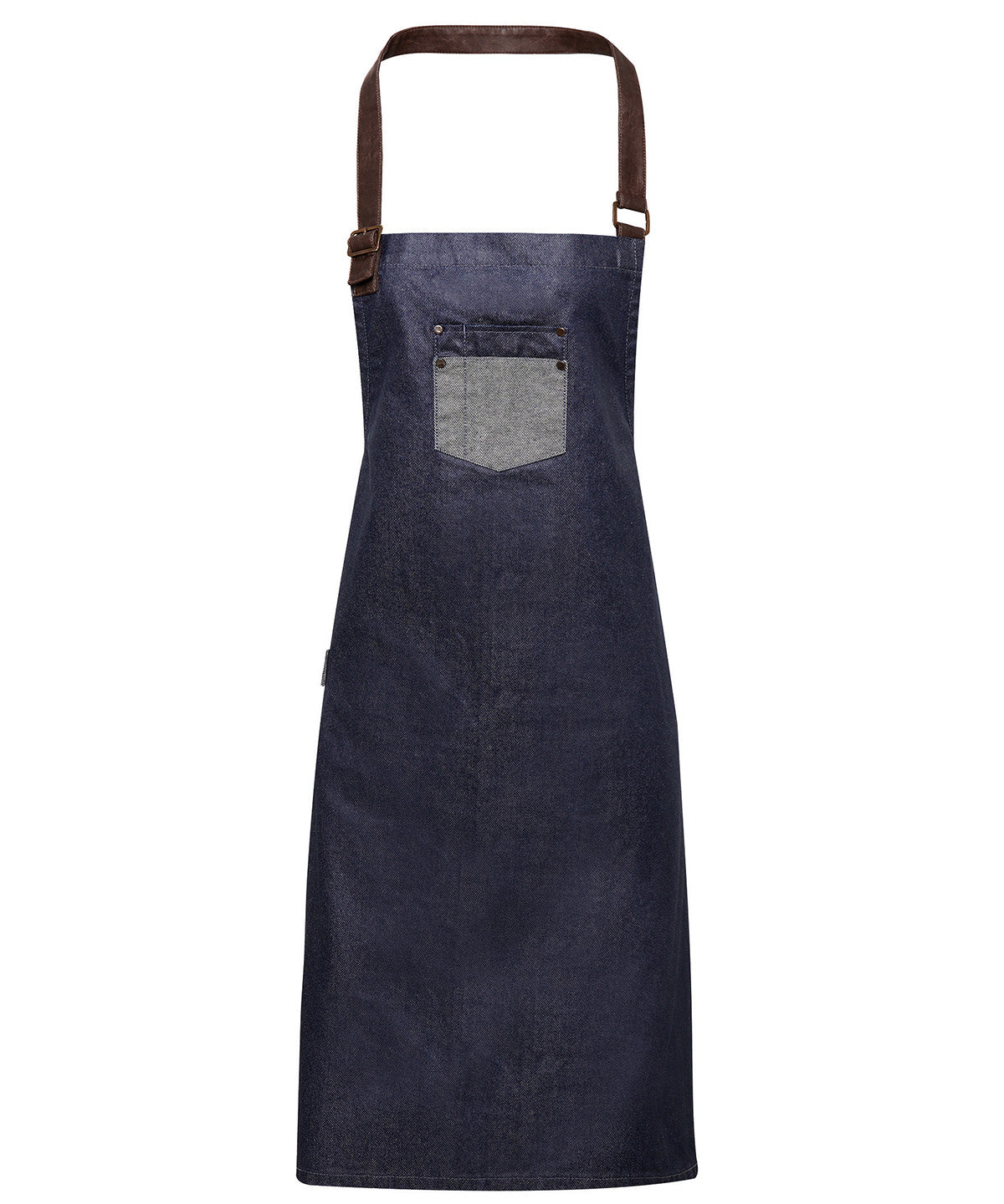 Division waxed-look denim bib apron with faux leather - Indigo Denim