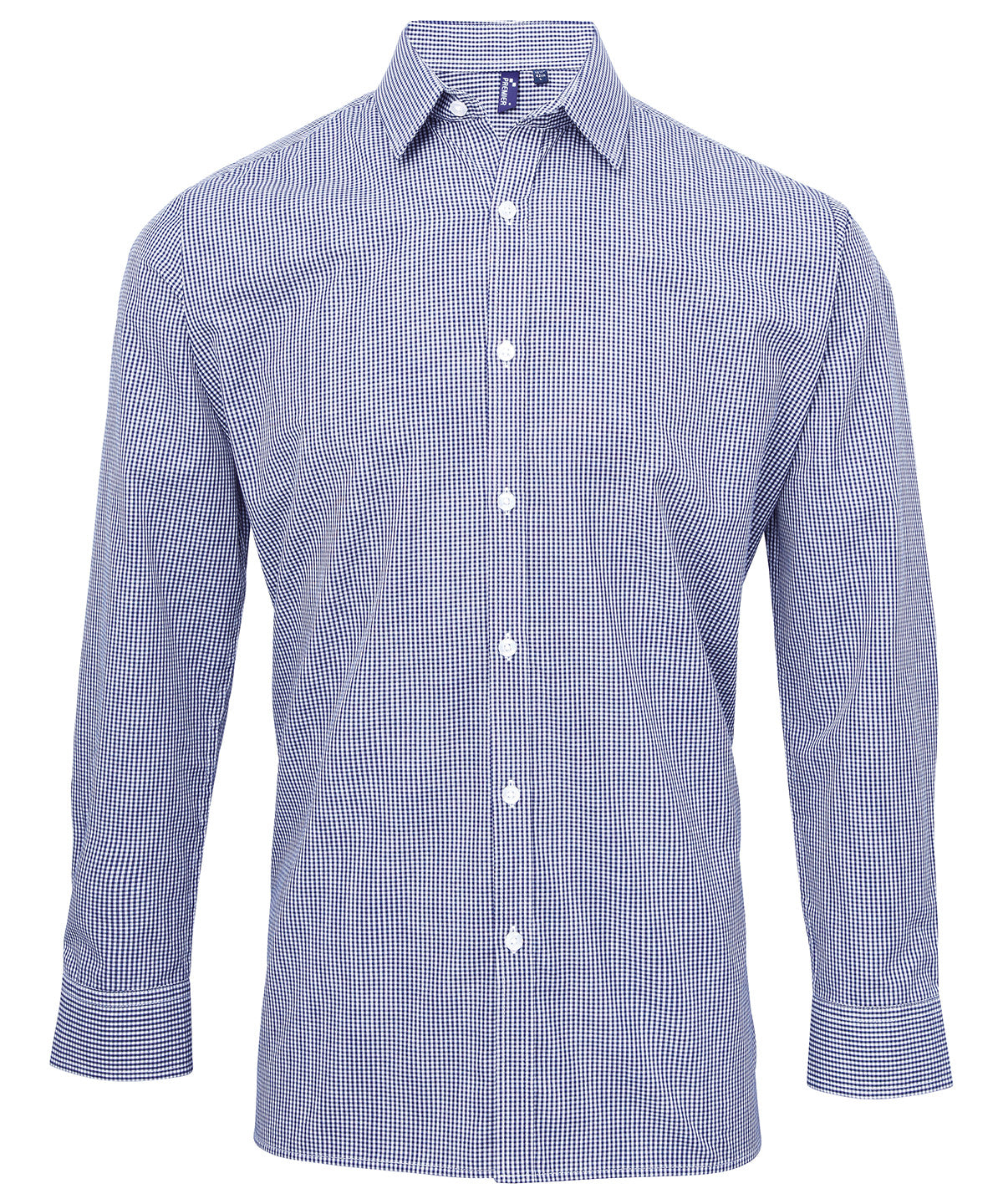 Microcheck (Gingham) long sleeve cotton shirt - Navy/White