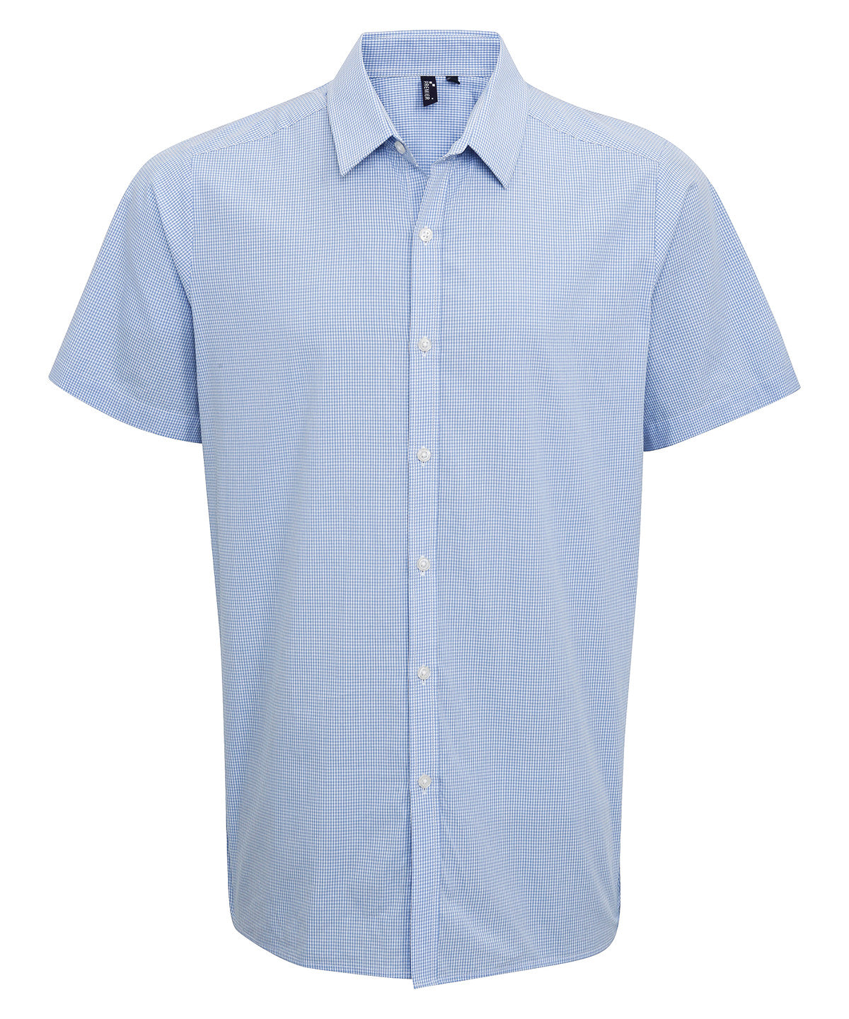 Microcheck (Gingham) short sleeve cotton shirt - Light Blue/White
