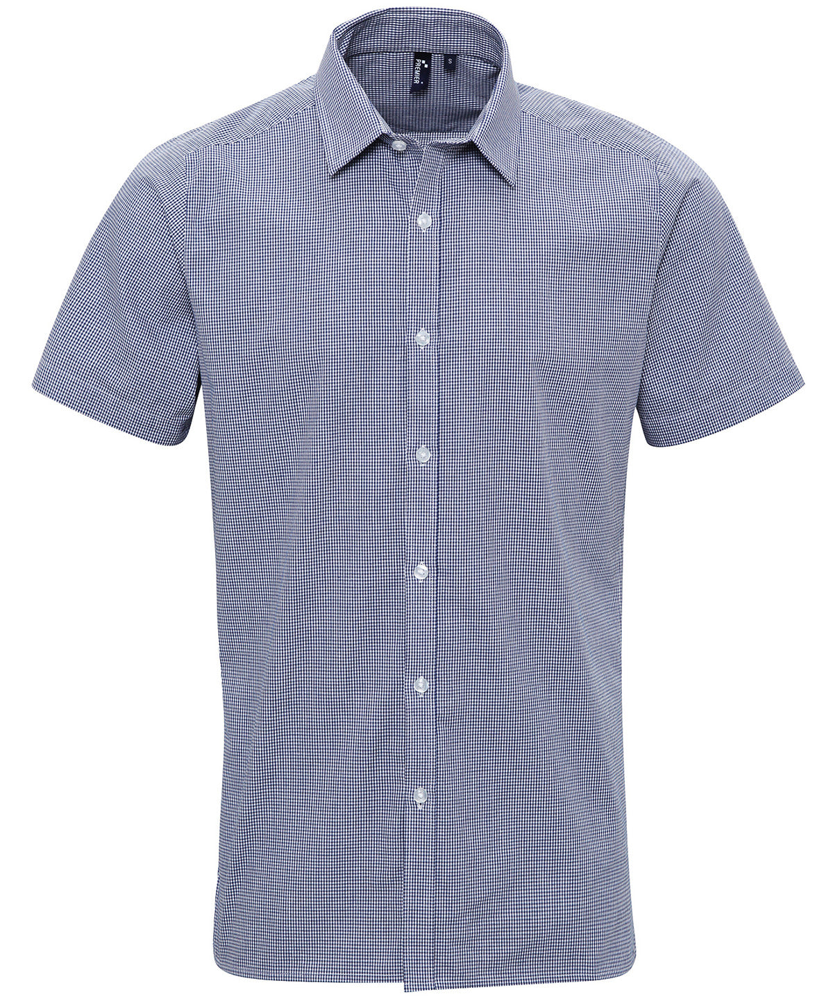 Microcheck (Gingham) short sleeve cotton shirt - Navy/White