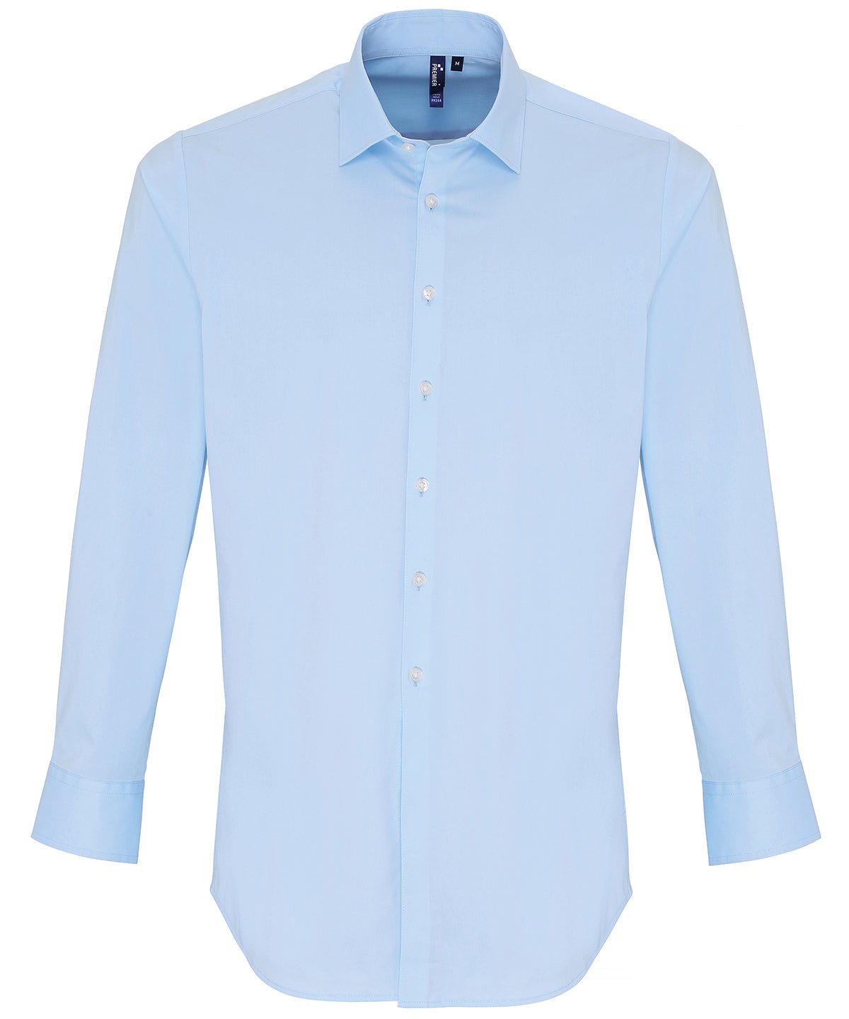 Stretch fit cotton poplin long sleeve shirt - Pale Blue