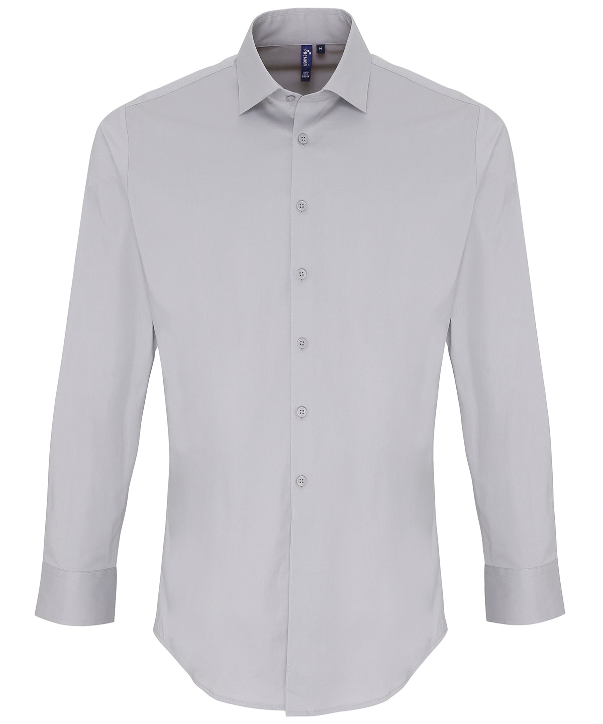 Stretch fit cotton poplin long sleeve shirt - Silver