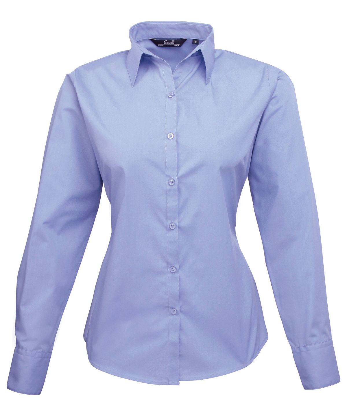 Women's poplin long sleeve blouse - Mid Blue