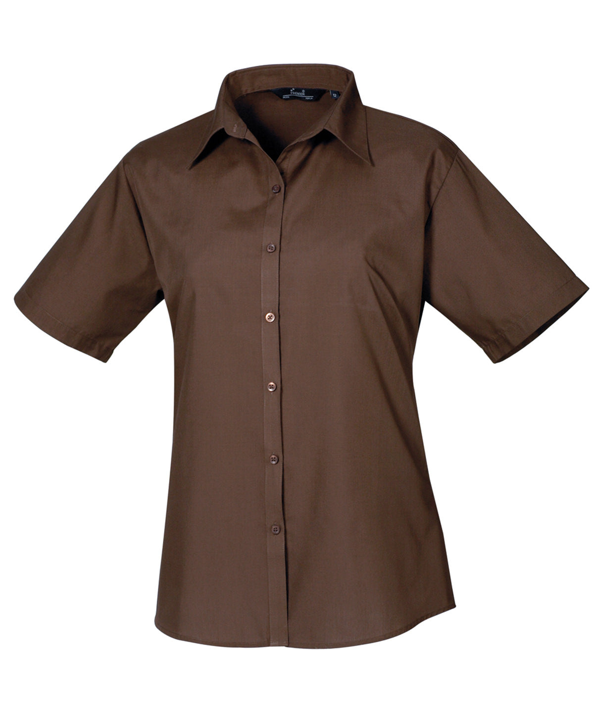 Women's short sleeve poplin blouse - Brown