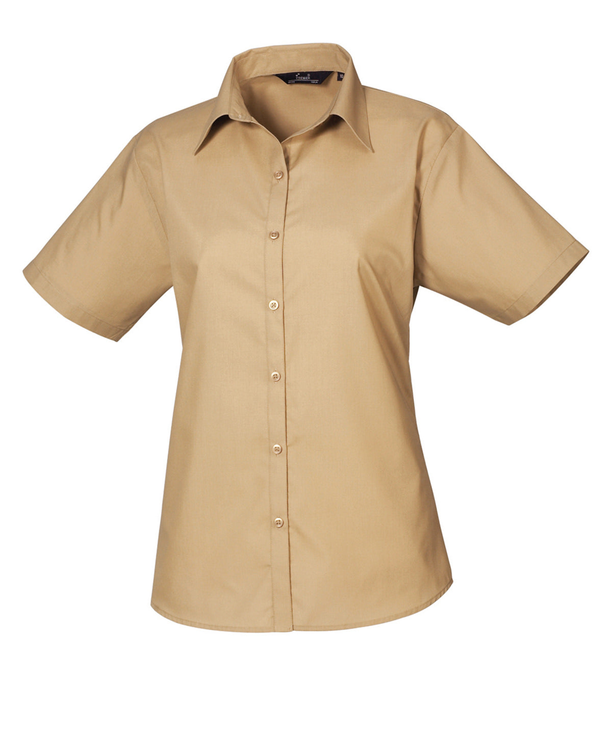 Women's short sleeve poplin blouse - Khaki