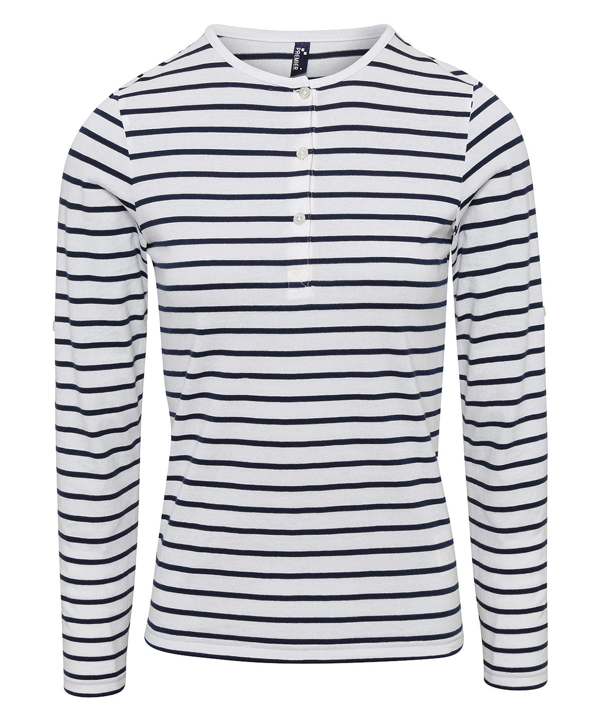 Women's Long John roll-sleeve tee - White/Navy