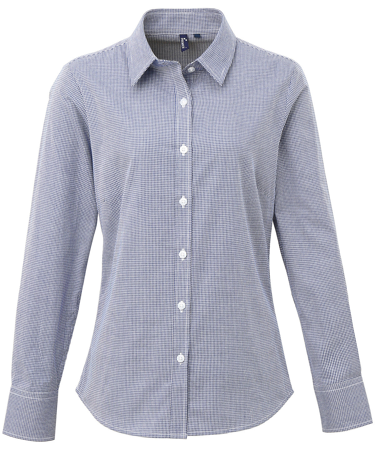 Women's Microcheck (Gingham) long sleeve cotton shirt - Navy/White