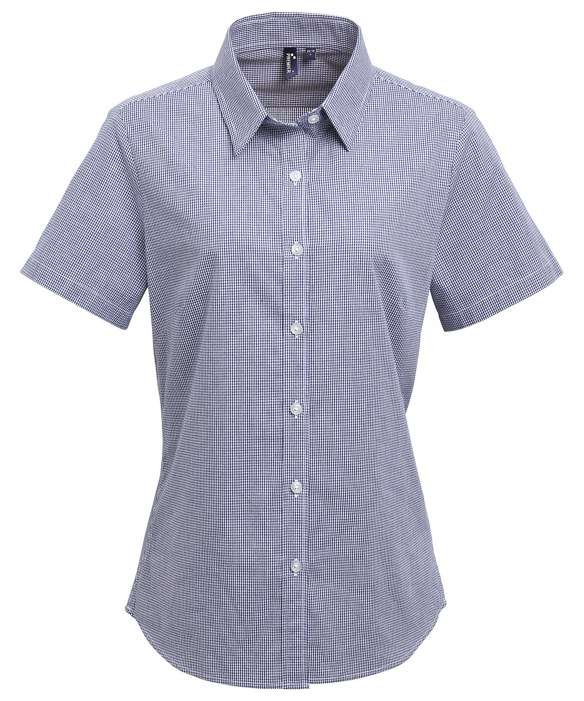 Women's Microcheck (Gingham) short sleeve cotton shirt - Navy/White