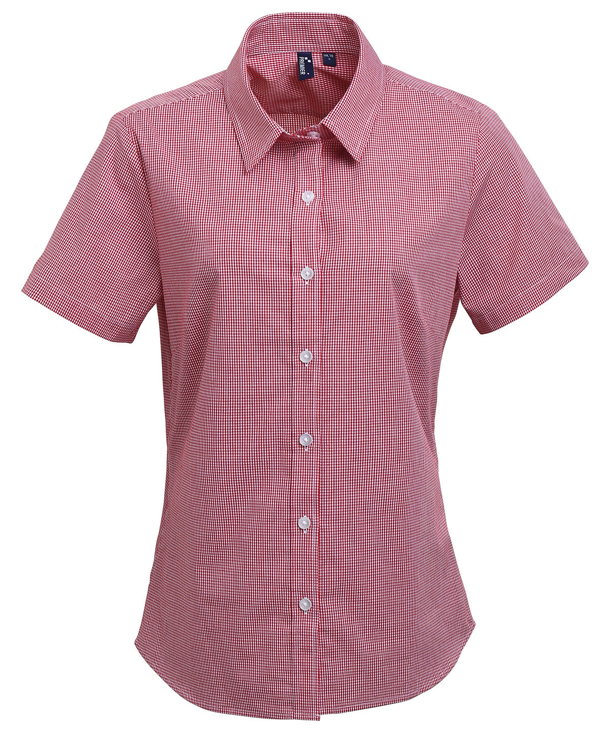 Women's Microcheck (Gingham) short sleeve cotton shirt - Red/White