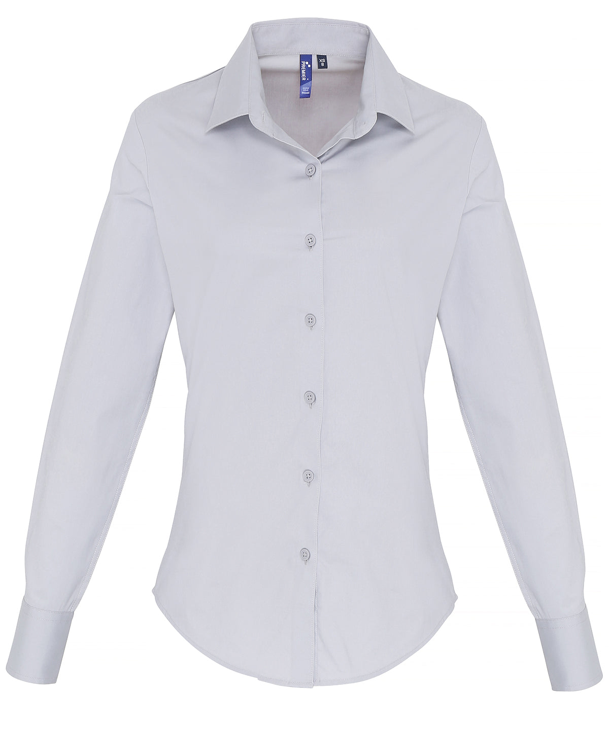 Women's stretch fit cotton poplin long sleeve blouse - Silver