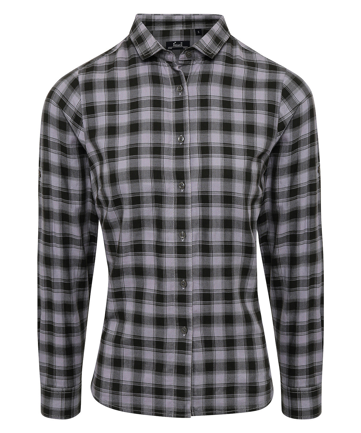 Women's Mulligan check cotton long sleeve shirt - Steel/Black