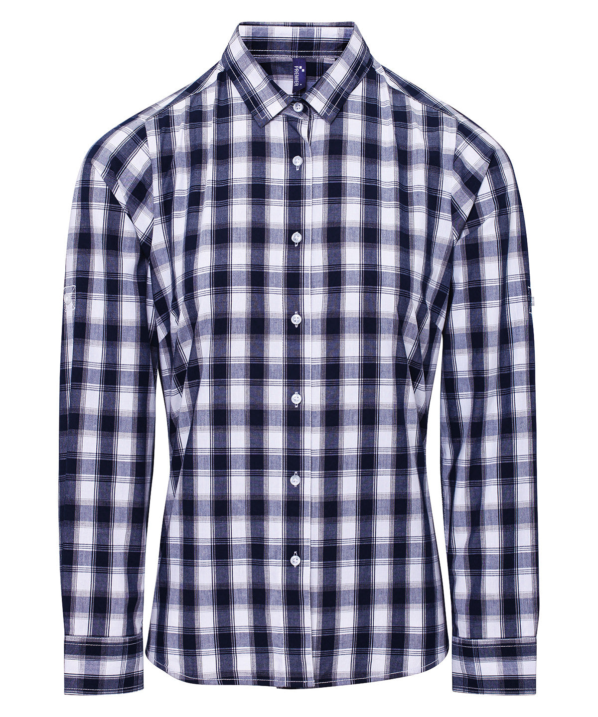 Women's Mulligan check cotton long sleeve shirt - White/Navy