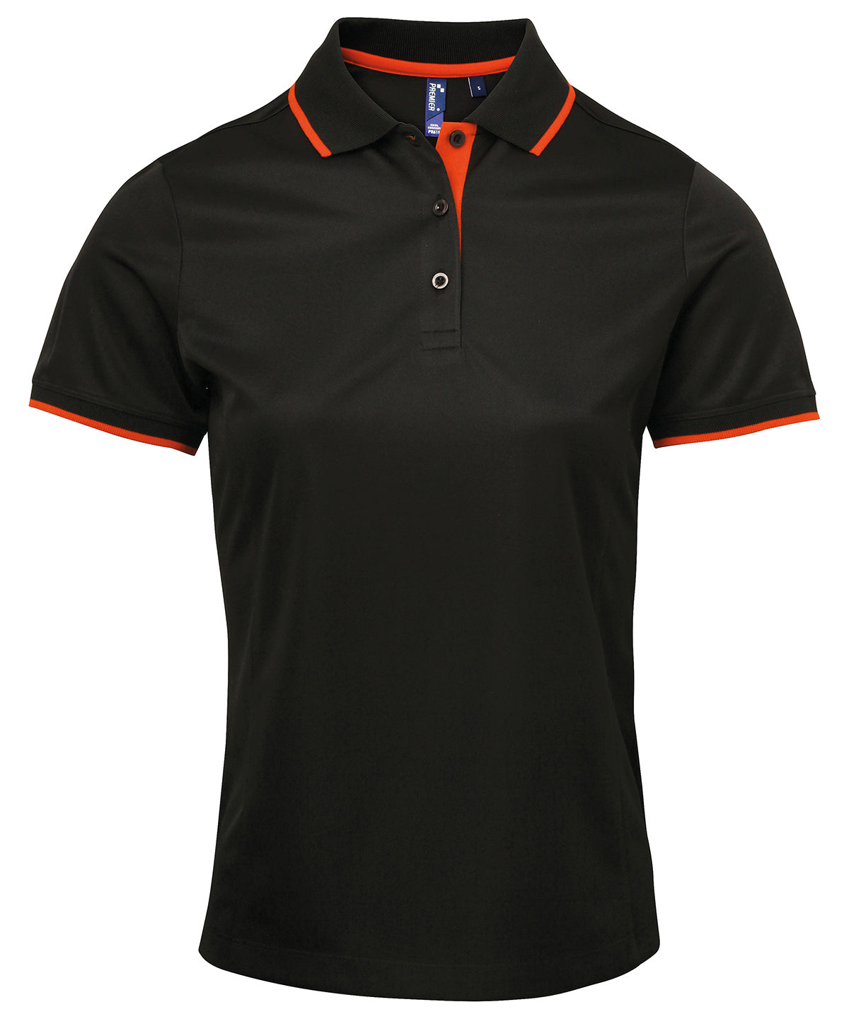 Women's contrast Coolchecker® polo - Black/Orange