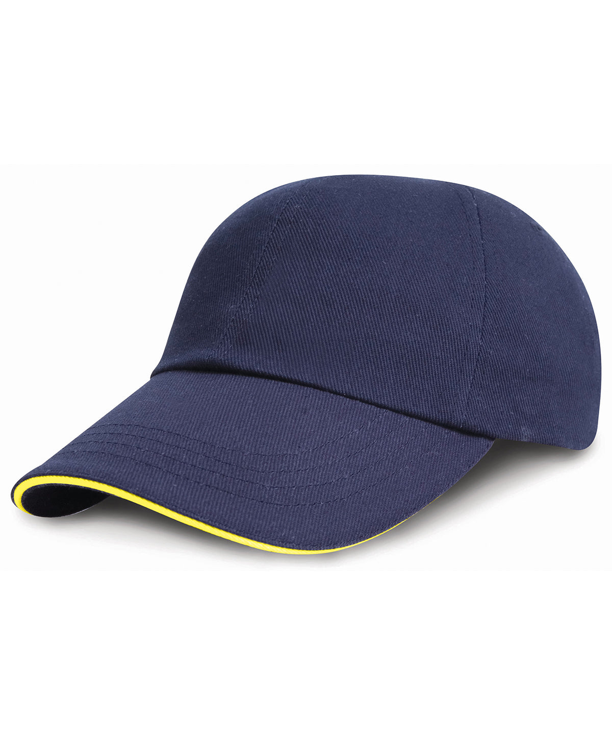 Low-profile heavy brushed cotton cap with sandwich peak - Navy/Yellow