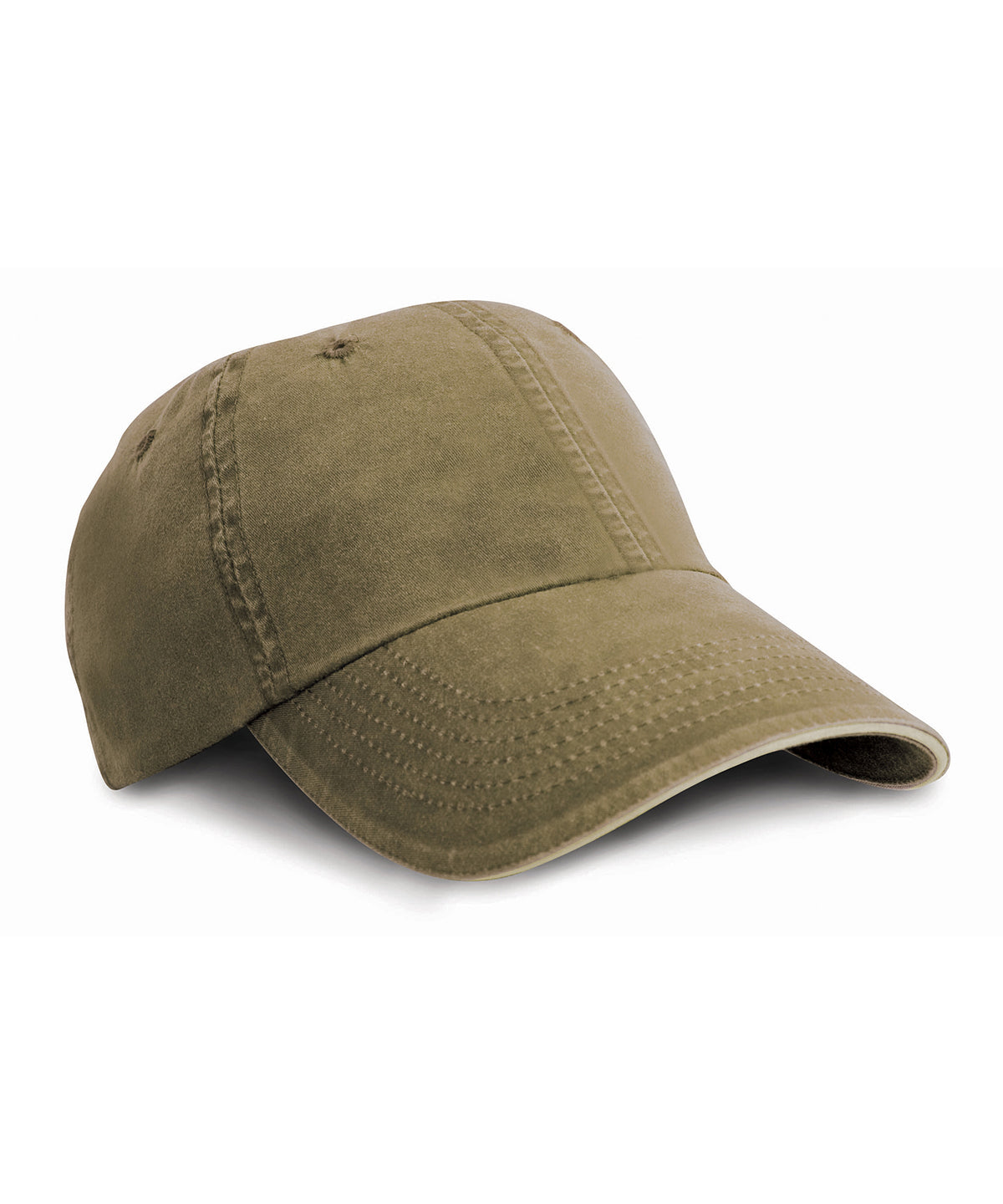 Washed fine line cotton cap with sandwich peak - Olive/Stone