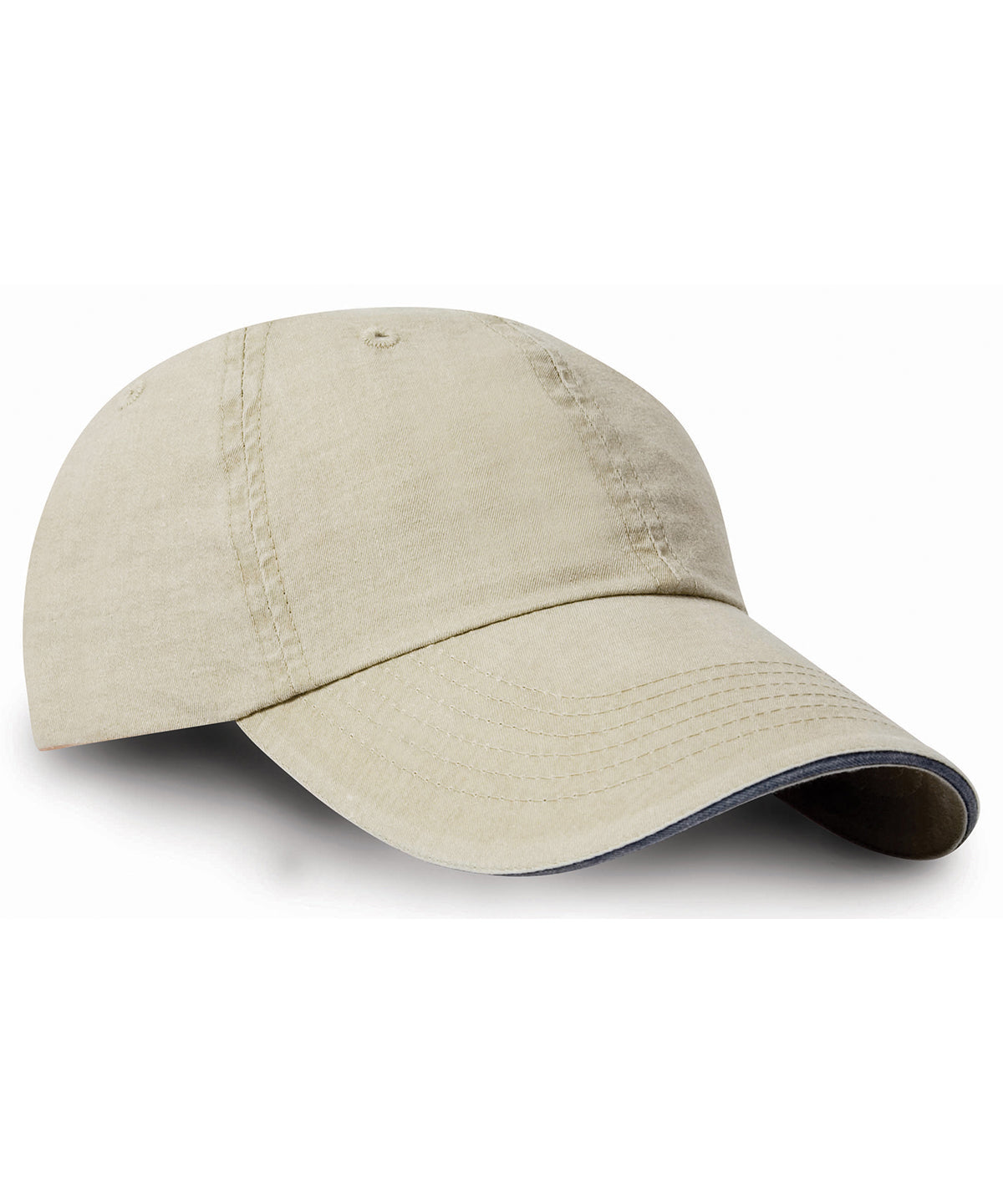 Washed fine line cotton cap with sandwich peak - Putty/Navy