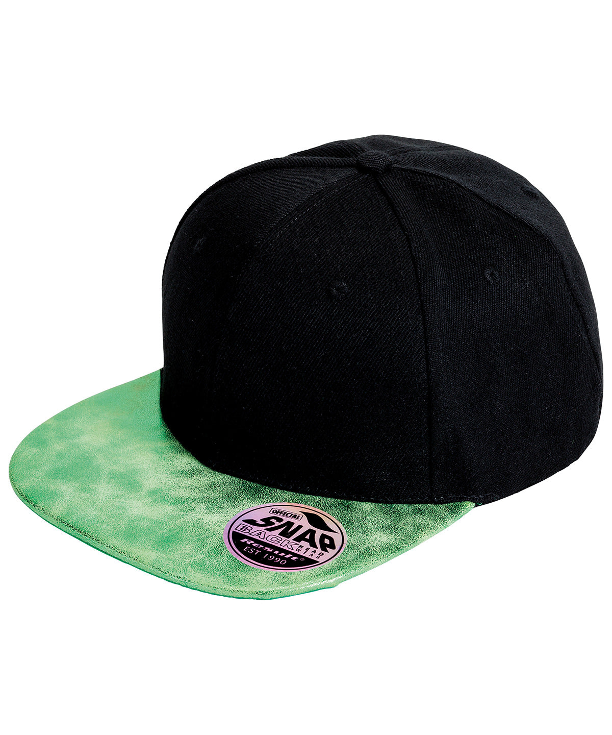 Bronx glitter flat peak snapback cap - Black/Green