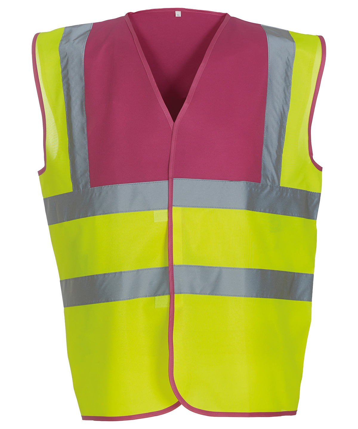 Hi-vis 2-band-and-braces waistcoat (HVW100) - Raspberry Yoke/Yellow