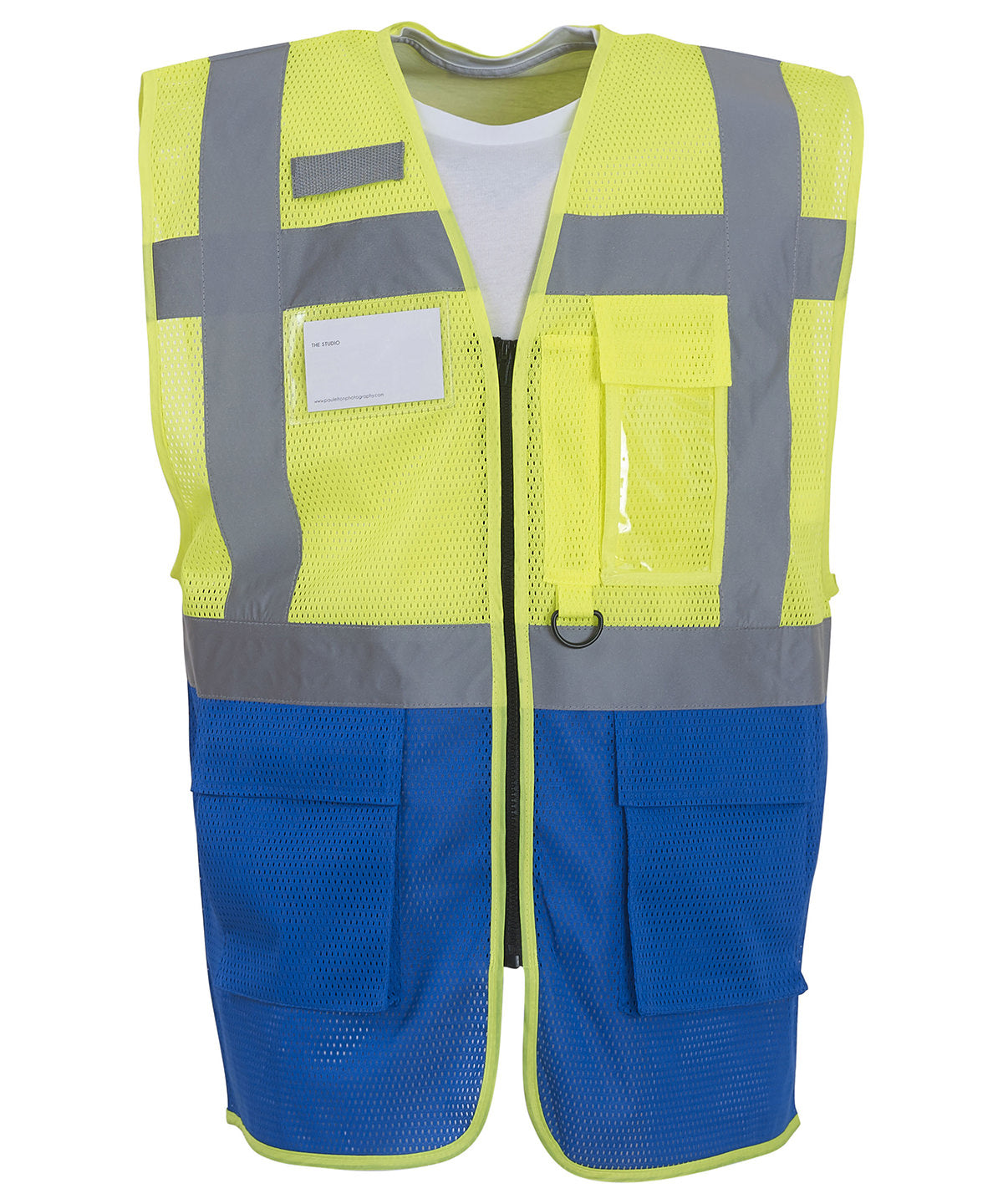 Hi-vis top cool open-mesh executive waistcoat (HVW820) - Yellow/Royal Blue