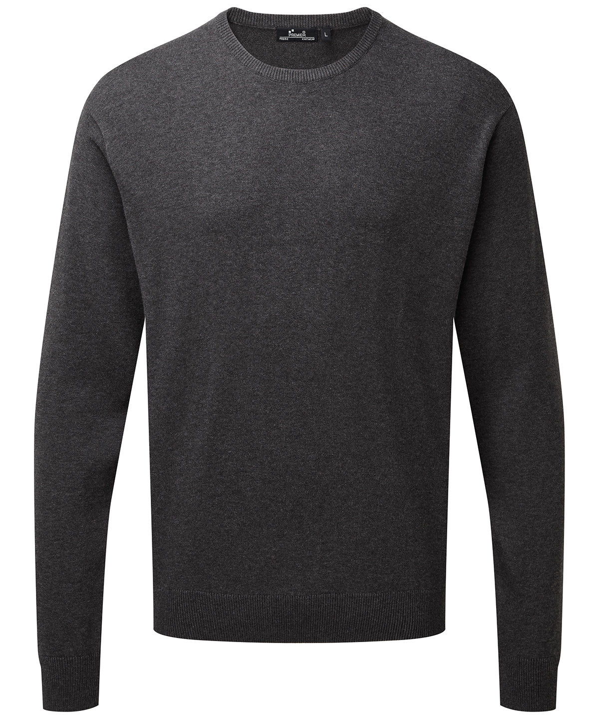 Crew neck cotton-rich knitted sweater - Charcoal