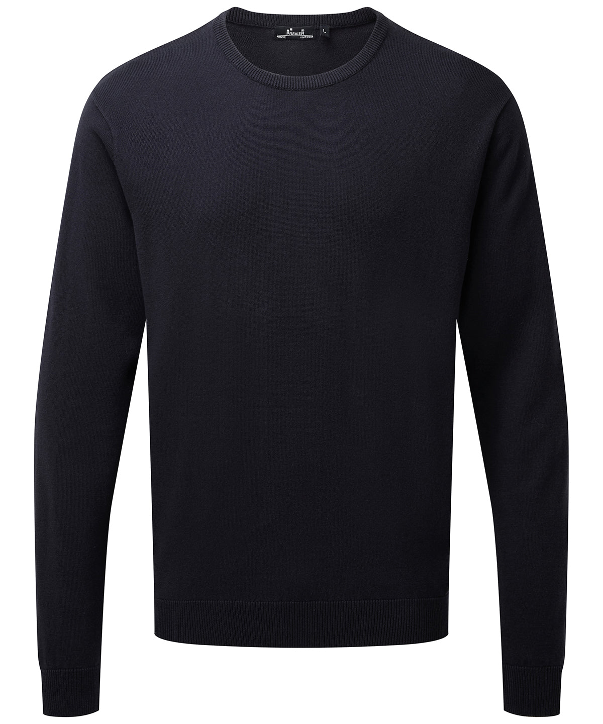 Crew neck cotton-rich knitted sweater - Navy