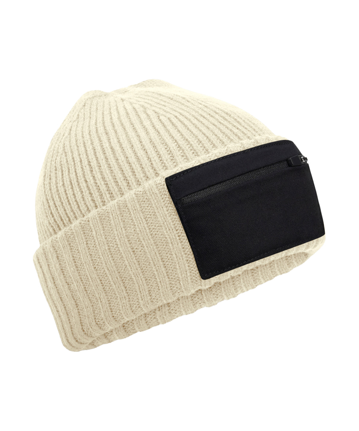 Zip patch beanie - Sand/Black