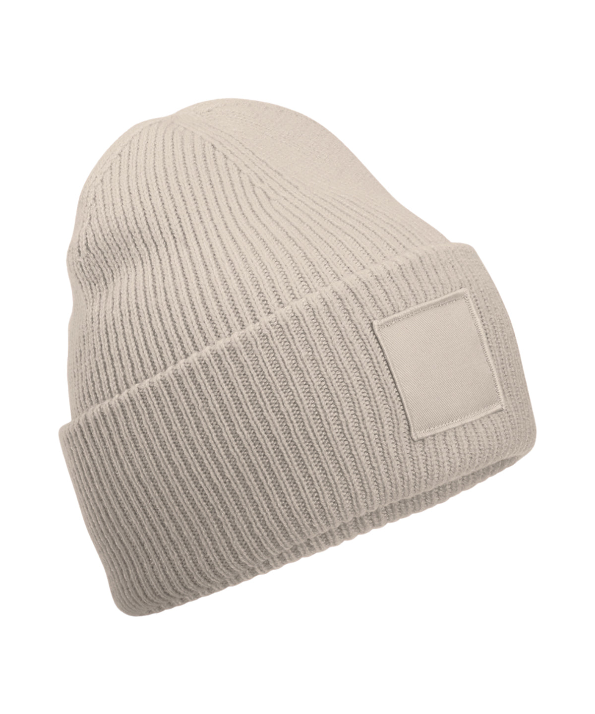 Deep-cuffed tonal patch beanie - Natural Stone