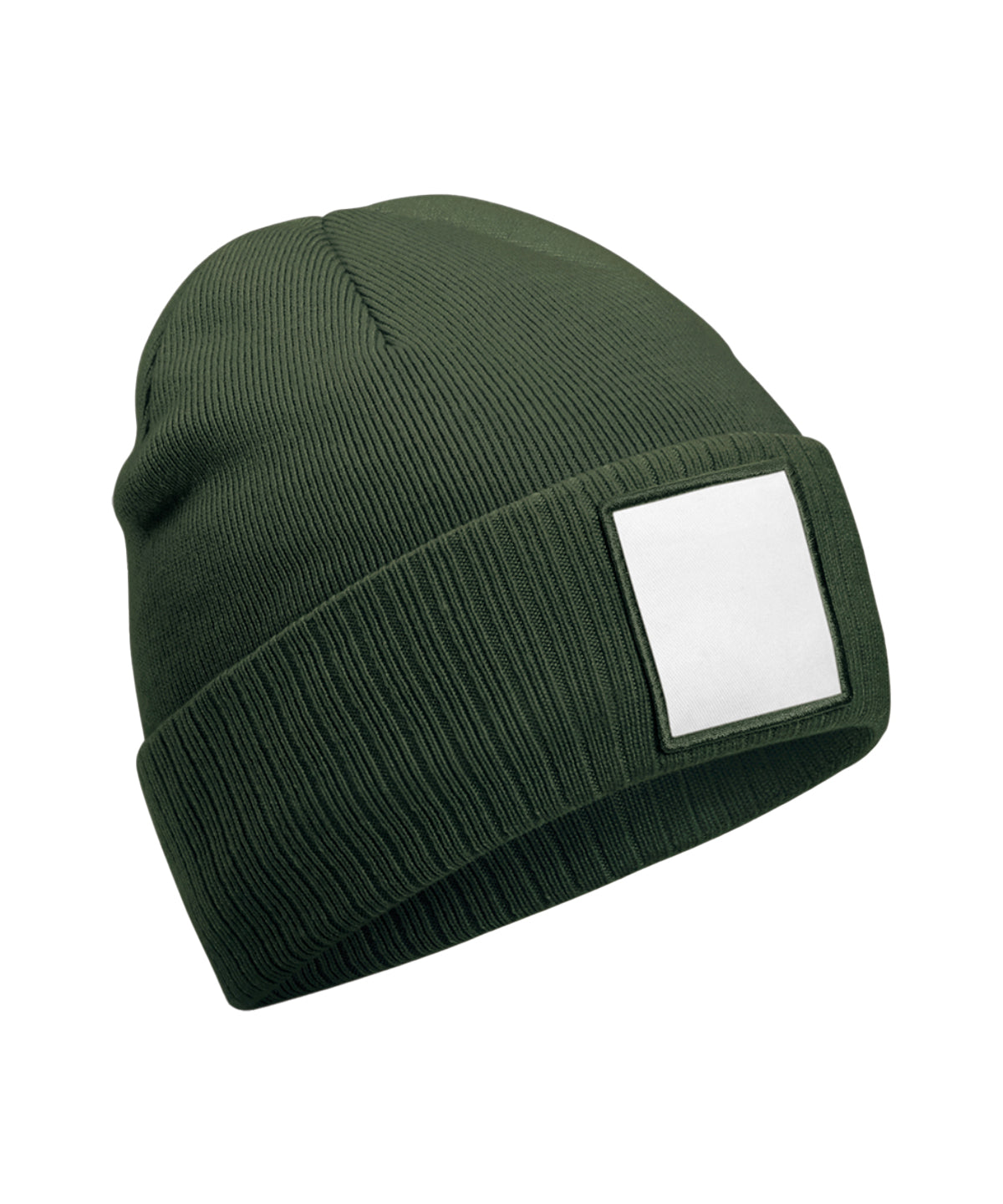 Appliqué patch beanie - Olive Green/White