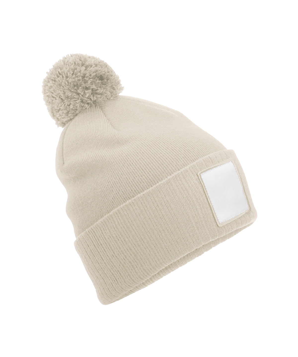 Appliqué patch pom beanie - Oatmeal/White