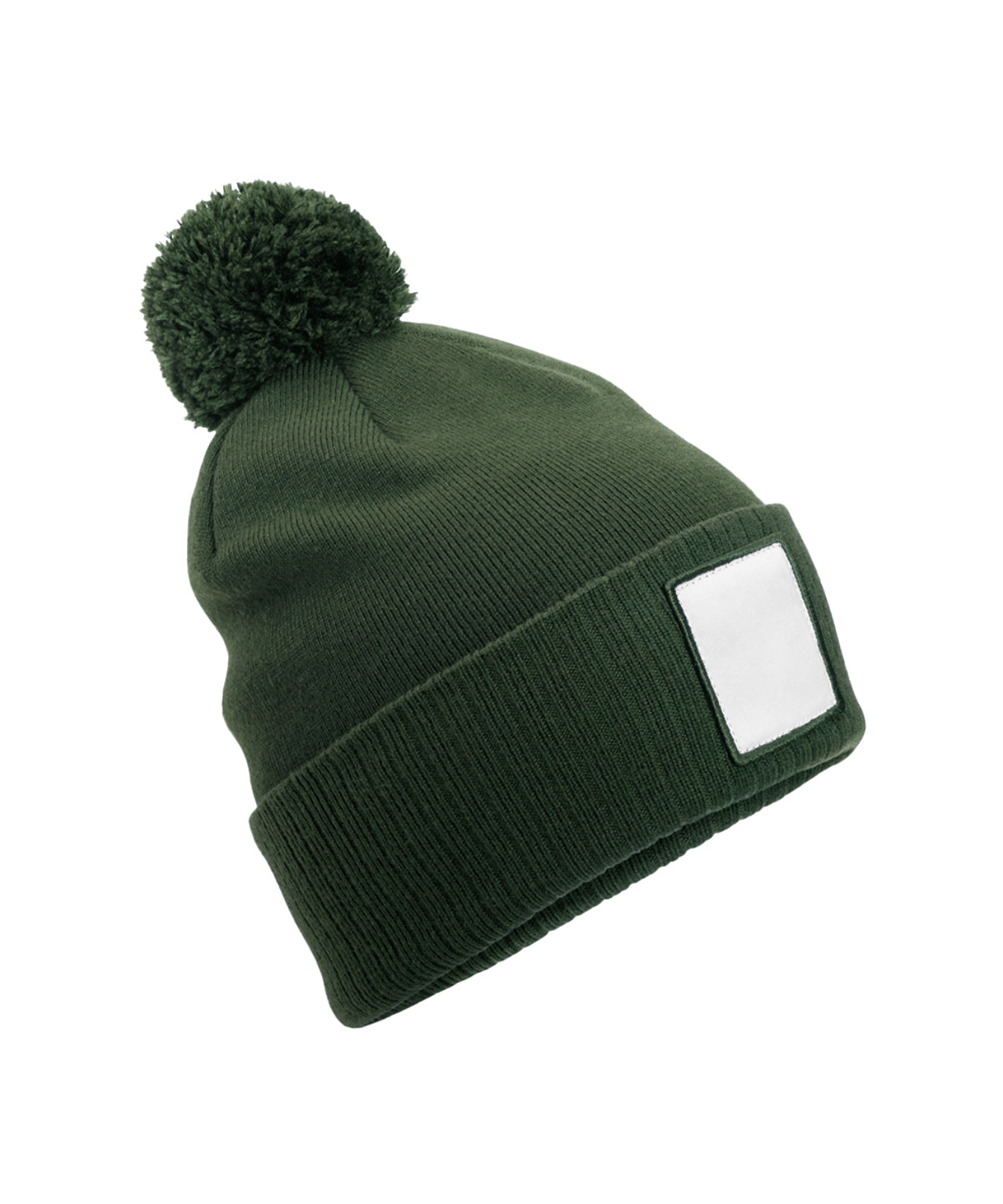 Appliqué patch pom beanie - Olive Green/White