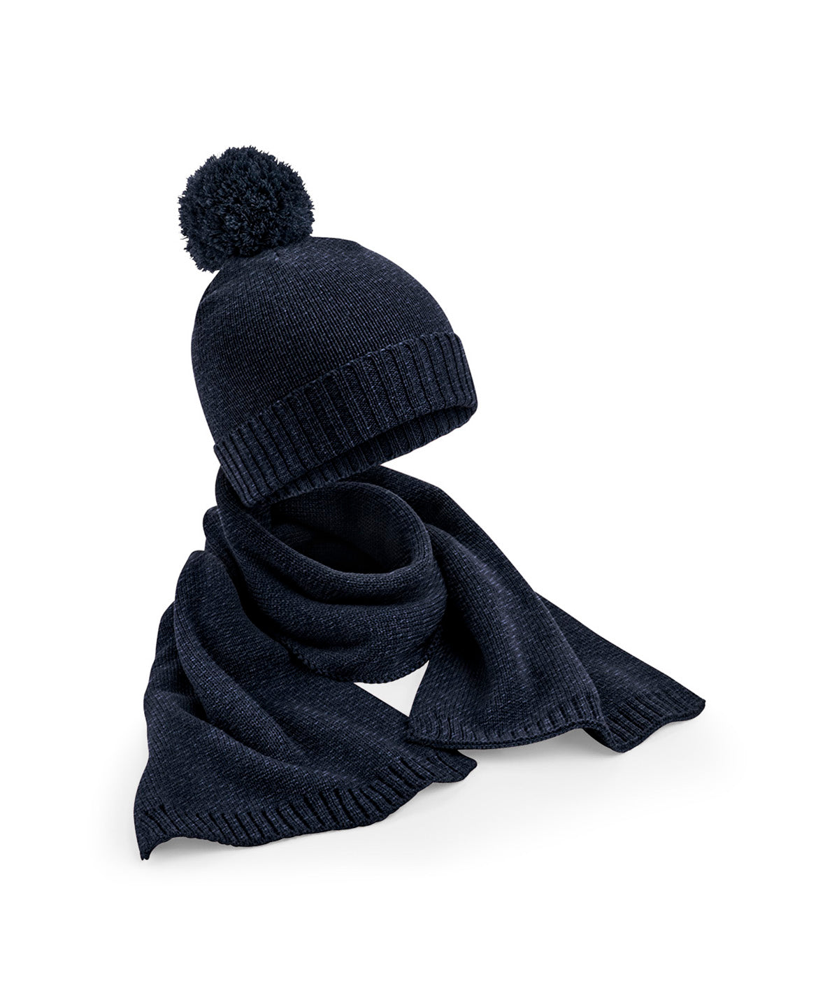 Knitted scarf and beanie gift set - Navy Fleck