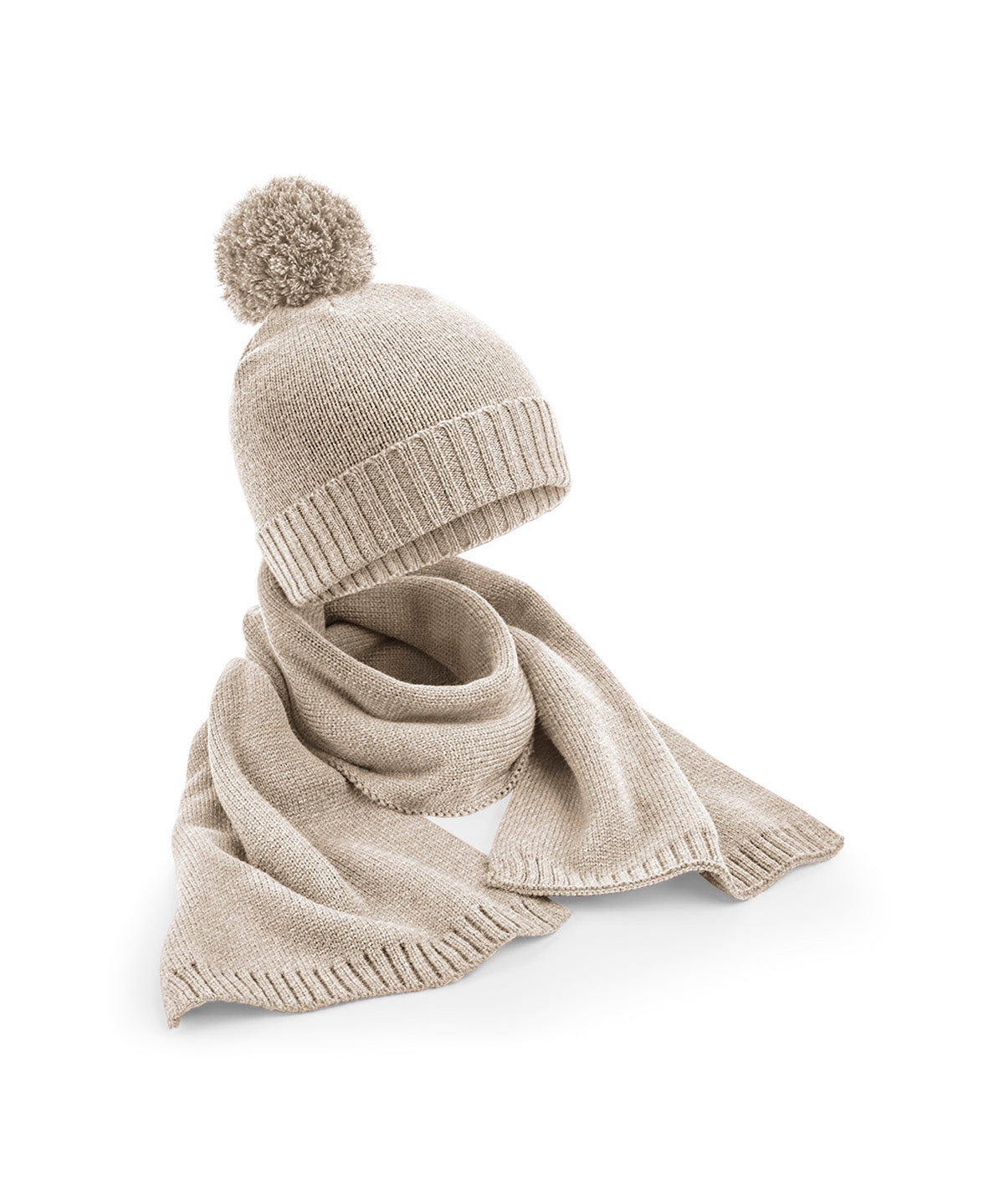 Knitted scarf and beanie gift set - Oatmeal Fleck