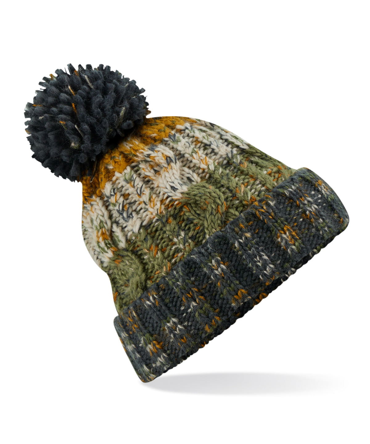 Corkscrew pom pom beanie - Autumn Moss