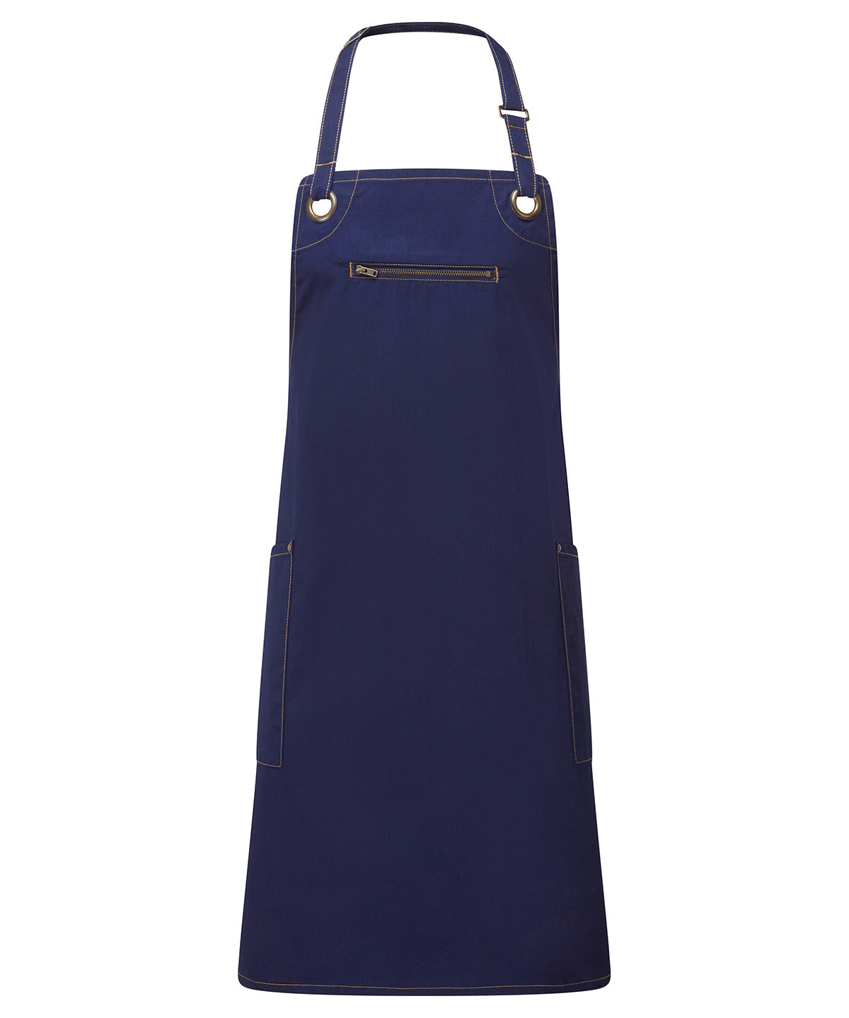 ‘Barley’ Contrast Stitch Bib Apron - Navy/Camel