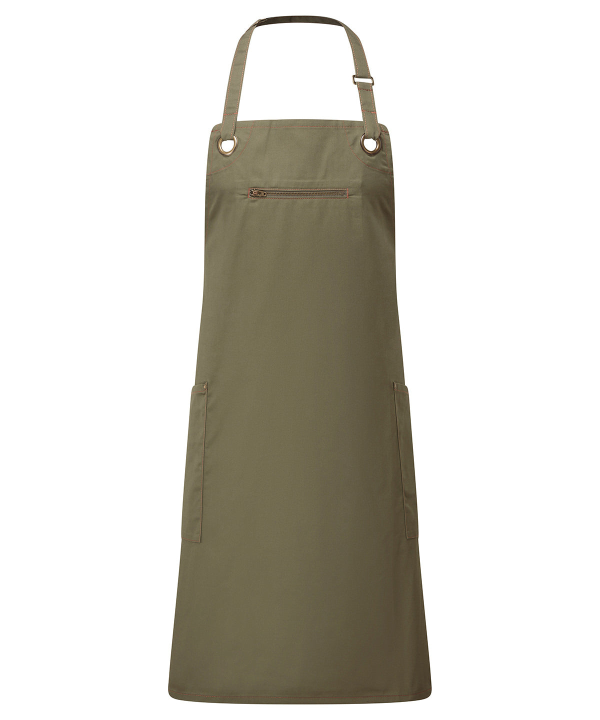 ‘Barley’ Contrast Stitch Bib Apron - Olive/Chestnut