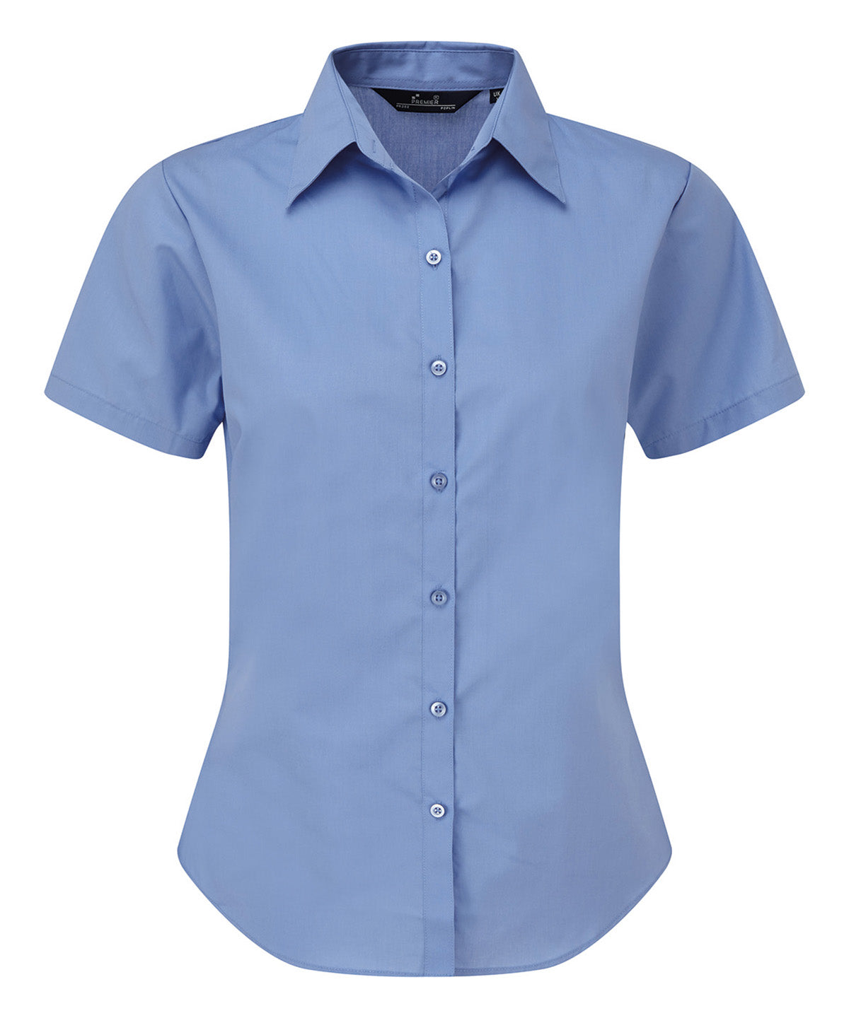 Women's short sleeve poplin blouse - Mid Blue